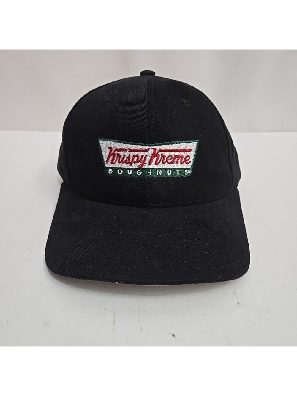 Vintage 90s Krispy Kreme Doughnuts Strap Back Hat Made in USA Black Thalhimer